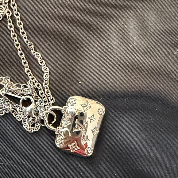 Silver Pendant Necklace Handmade upcycled LV charm - Picture 2 of 2
